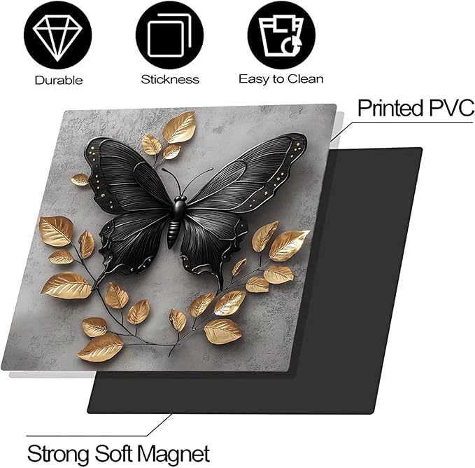 Black Butterfly Gold Leaf Dishwasher Magnet Cover Metalized Pattern Front Dishwasher Cover Magnetic Home Appliances Doors Panel Magnets Decals Kitchen Decorative 23" x 26"(Magnetic)