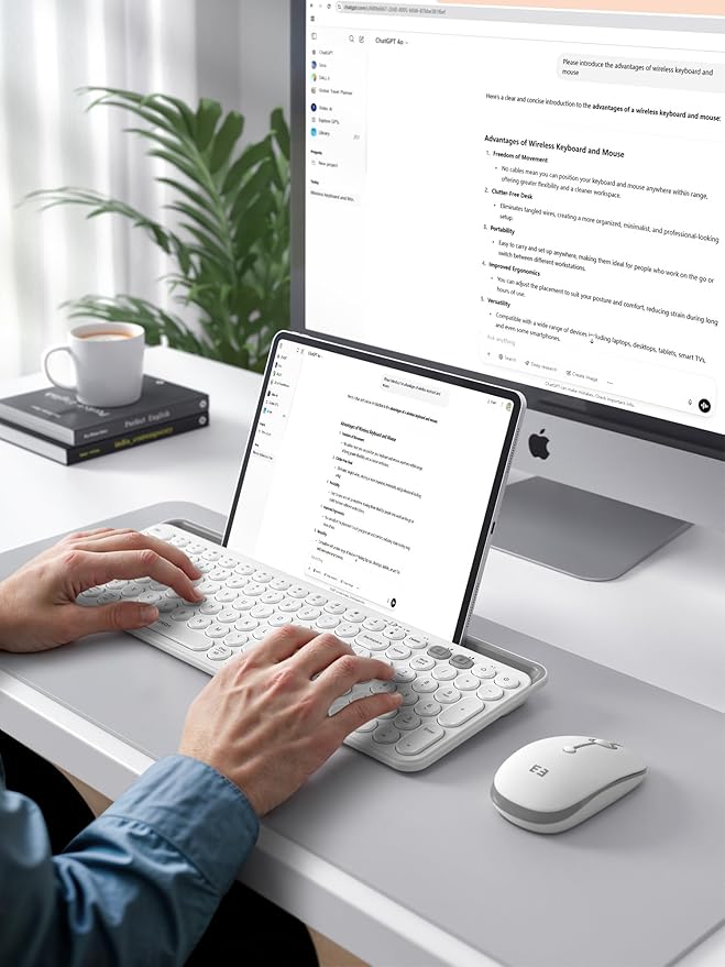 seenda Bluetooth Keyboard and Mouse for iPad, CTU-301 Wireless Multi-Device Connection Bluetooth+2.4G Keyboard Mouse Combo with Tablet Holder for iPad/MacBook/Windows, iOS/Android/Phone, White