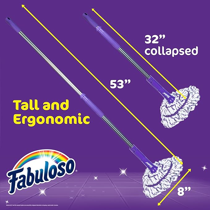 Fabuloso Twist Mop – Self Wringing Mop with Non-Scratch Scrubber and Removable Washable Head for Floor Cleaning