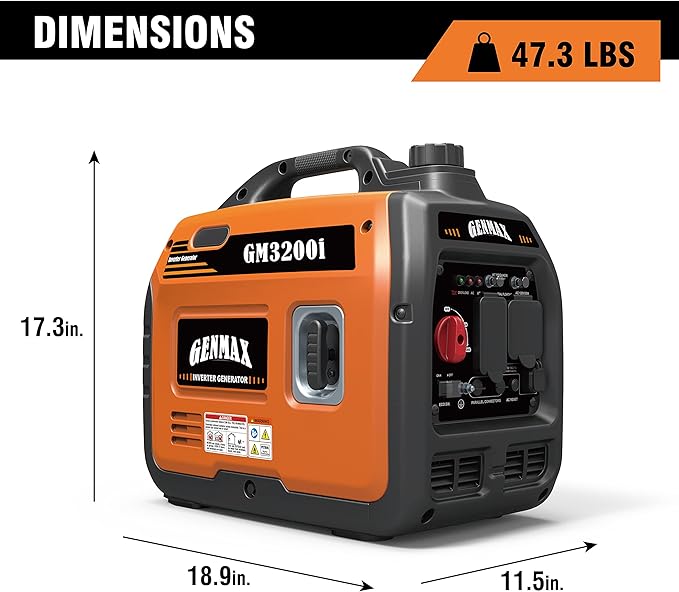 GENMAX Portable Generator,3200W Ultra-Quiet Gas Engine & RV Ready, EPA Compliant, Eco-Mode Feature, Ultra Lightweight for Backup Home Use & Camping (GM-3200i)