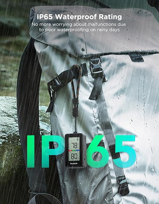 GoveeLife 2-in-1 Indoor Outdoor Thermometer Hygrometer IP65 Waterproof, Digital Display, 197ft Buletooth Range, Notification Alerts, 2 Years Data Storage Export, for Home, Camping, Patio, Greenhouse