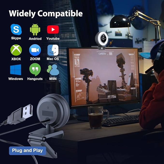 Vitade Zoomable Webcam with Remote Control, 1080P 60FPS Streaming with Ring Light and Microphone, Pro USB Webcam with 5X Digital Zoom and Privacy Cover for Zoom/Skype/Teams/PC/Laptop/Mac