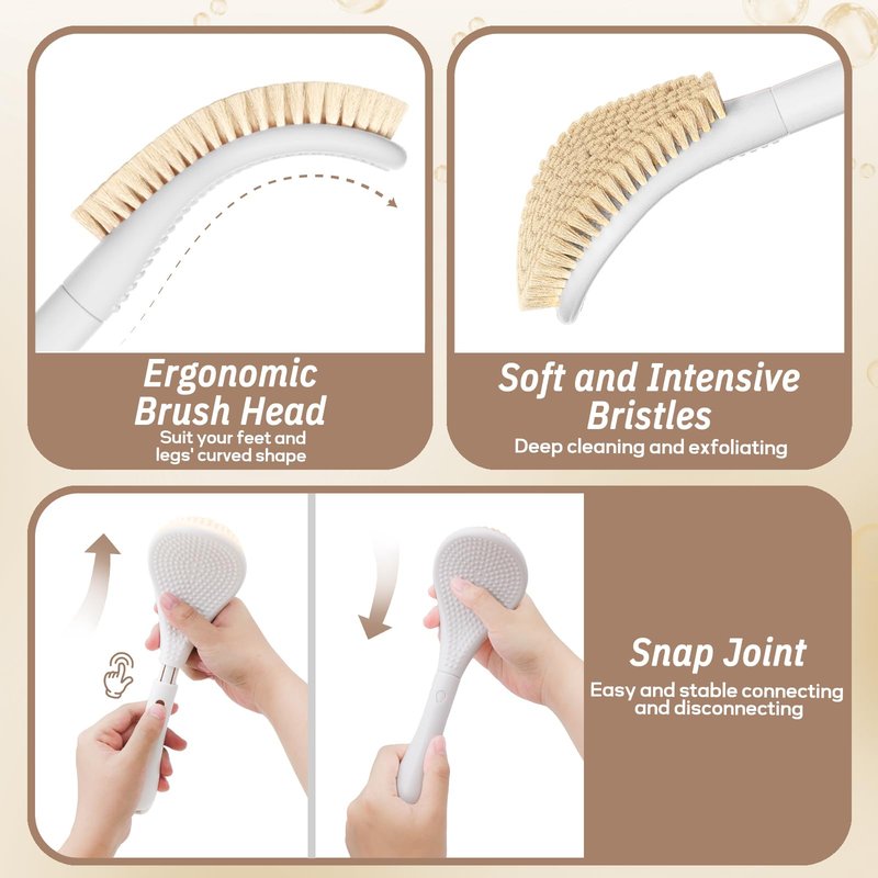 GEENOA New Foot Brush & Back Scrubber Set 2PCS, 10.2''- 27.5'' Adjustable Foot Scrubber for Shower, 18.9'' Shower Back Scrubber with 3-Length Usage, Great Aid for People with Limited Mobility(White)