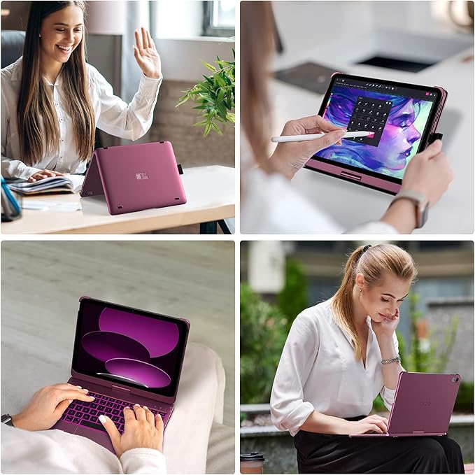 typecase Touch iPad 11th 10th Generation Case with Keyboard (11" 2025, A16 & 10.9" 2022) – 360° Rotatable, 11-Color Backlit, Multi-Touch Trackpad, Pencil Holder, Thin & Light – Raspberry