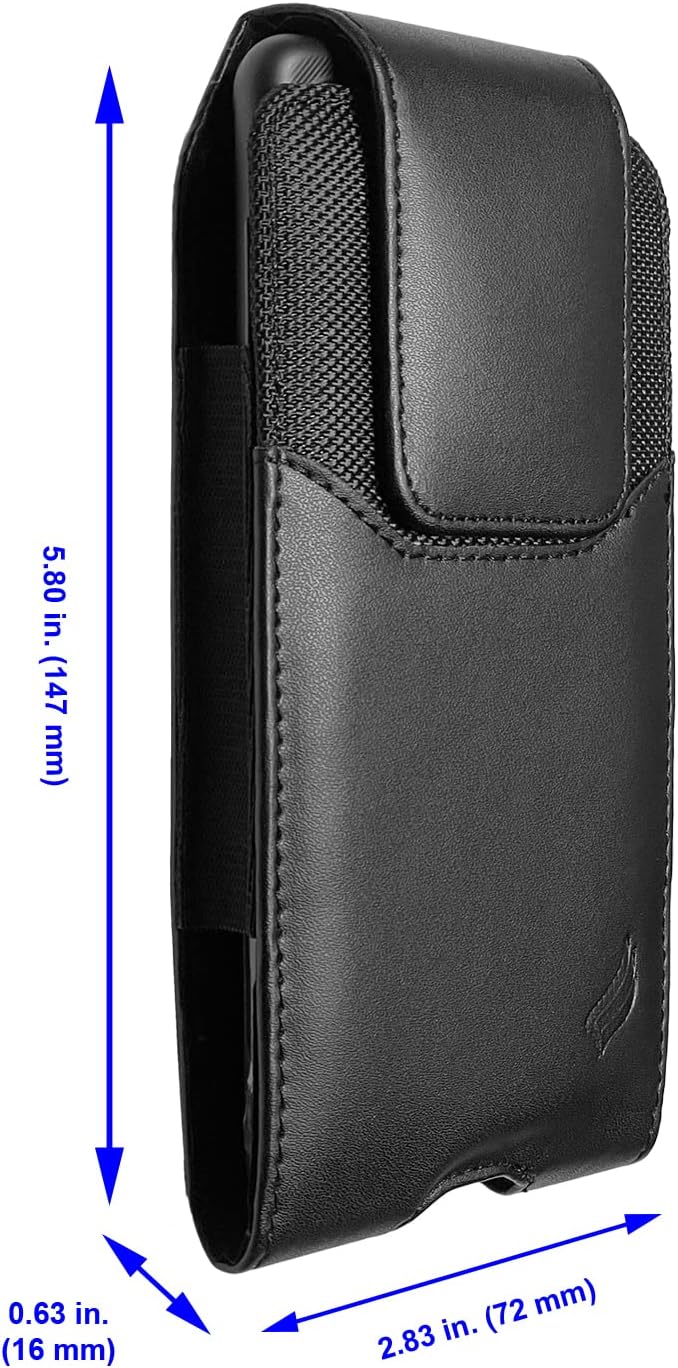 Eaglecell Leather Cellphone Holster for iPhone SE (2020/2022), 11 Pro, 12 13 14 15 16 17, Samsung Galaxy S22 S23 S24 S25 - Vertical Case Waist Carrying Pouch with Belt Clip/Loops, Black