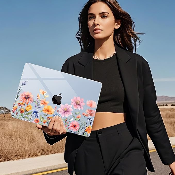 Mektron Case for 2026 MacBook Air 15 INCH M5 A3448 Compatible with M4 A3241 /M3 A3114 /M2 A2941 Printed Plastic Hard Shell Cover with 15.3" Liquid Retina Display Touch ID- Floral P165-Blue