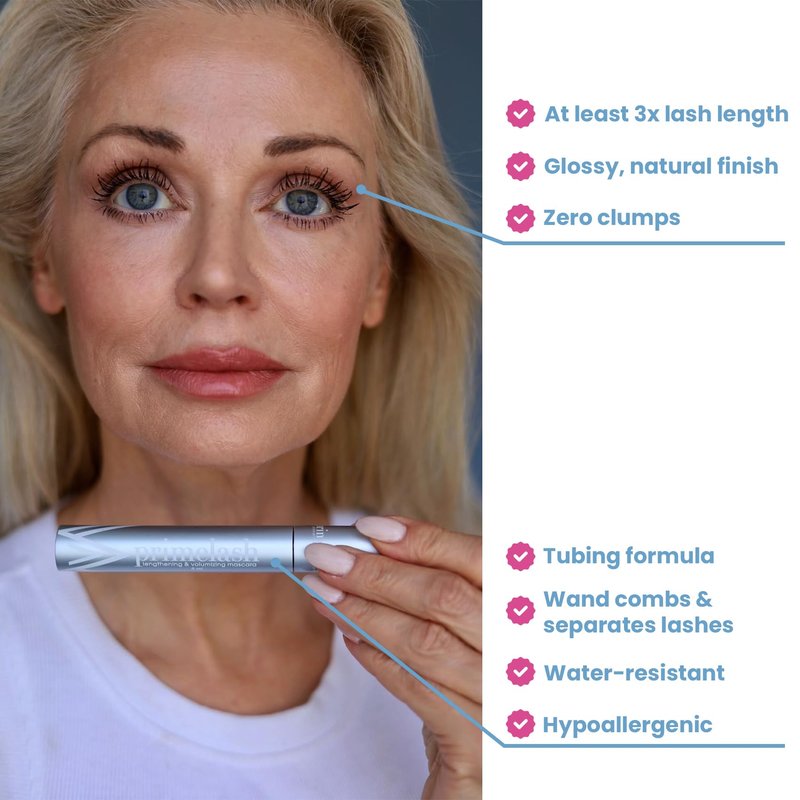 Prime Prometics PrimeLash Mascara for Older Women – Volumizing, Incredible Length in 2 Coats – Long-Stay, Zero Clumps, Hypoallergenic (Black)