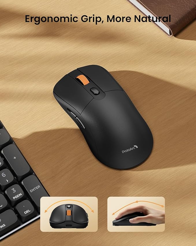 ProtoArc Wireless Mechanical Keyboard and Mouse, USB-C Rechargeable Aluminum Keyboard and Mouse Combo, Red Linear Switches, 2.4G + Bluetooth Connectivity, 3 Devices - Black