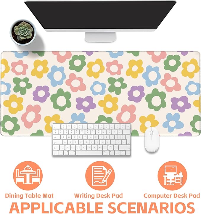 NIYLYNSYN Mouse Pad Large Vintage Groovy Flowers Non-Slip Gaming Desk Mat with Stitched Edge Laptop Keyboard Desk Pad for Work Home Gaming (35.4 x 15.7 Inches)