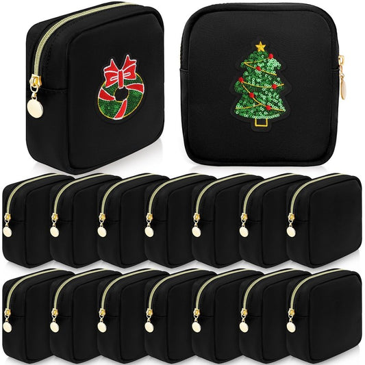Giesiery 16 Pcs Black Makeup Bag Bulk Mini Nylon Cosmetic Bag Blank DIY Craft Zipper Pouches for Makeup Cosmetic Toiletry Stationary Storage Purse Preppy Party Favors