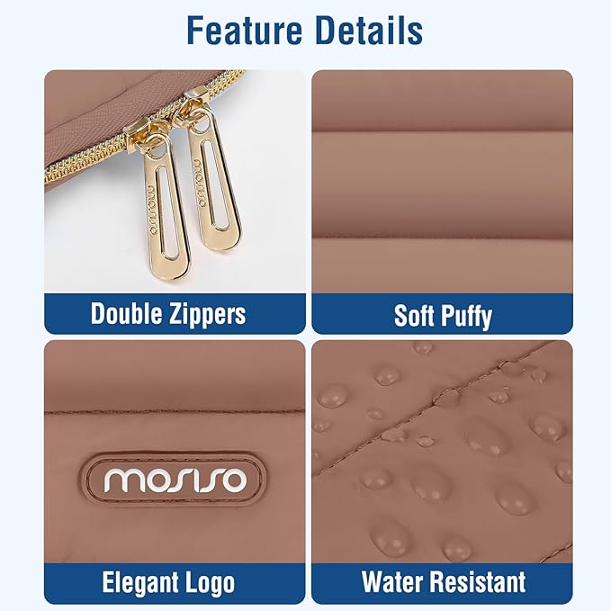 MOSISO Laptop Case 13.3 inch,13-13.3 inch Puffy Laptop Sleeve Compatible with MacBook Neo/Air 13.6 M5 M4 M3 M2 M1/Pro 13/14,HP Dell ASUS Lenovo,Polyester Horizontal Bag with Small Case, Mocha