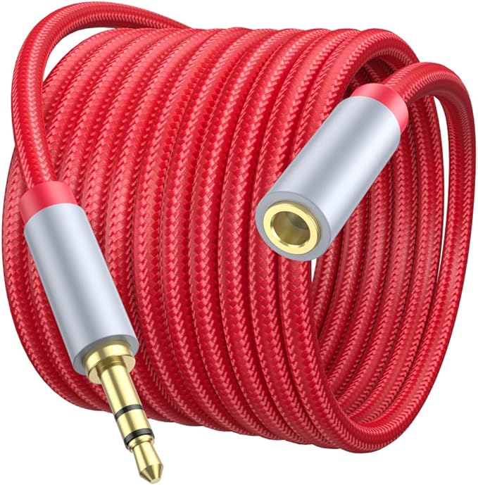 MORELECS 3.5mm Extension Cable 6.6ft - Headphone Extension Cable Nylon Braided Aux Cord Extender for Smartphones, Tablets, Media Players (No Mic Support) -Red