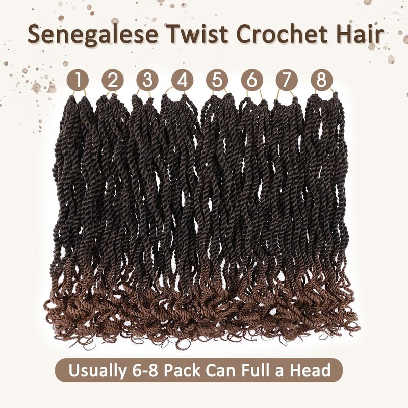 Kachanaa 14 Inch Senegalese Twist Crochet Hair for Black Women 8 Pack Short Pre Looped Crochet Braids With Curly Ends Pre Twisted Crochet Small Hair Synthetic Havana Twist Braiding Hair for Kids T30#