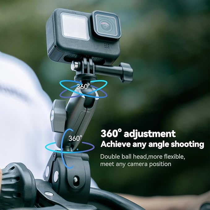 TELESIN Super Clamp Camera Mount with 360° Dual Ball Head, Bike/Bicycle/Motorcycle Handlebar Mount for GoPro Mission 1 PRO/DJI Osmo Pocket 4 3/ DJI Action 6 5 4/ Insta360 Luna Ultra/Xtra Muse Camera
