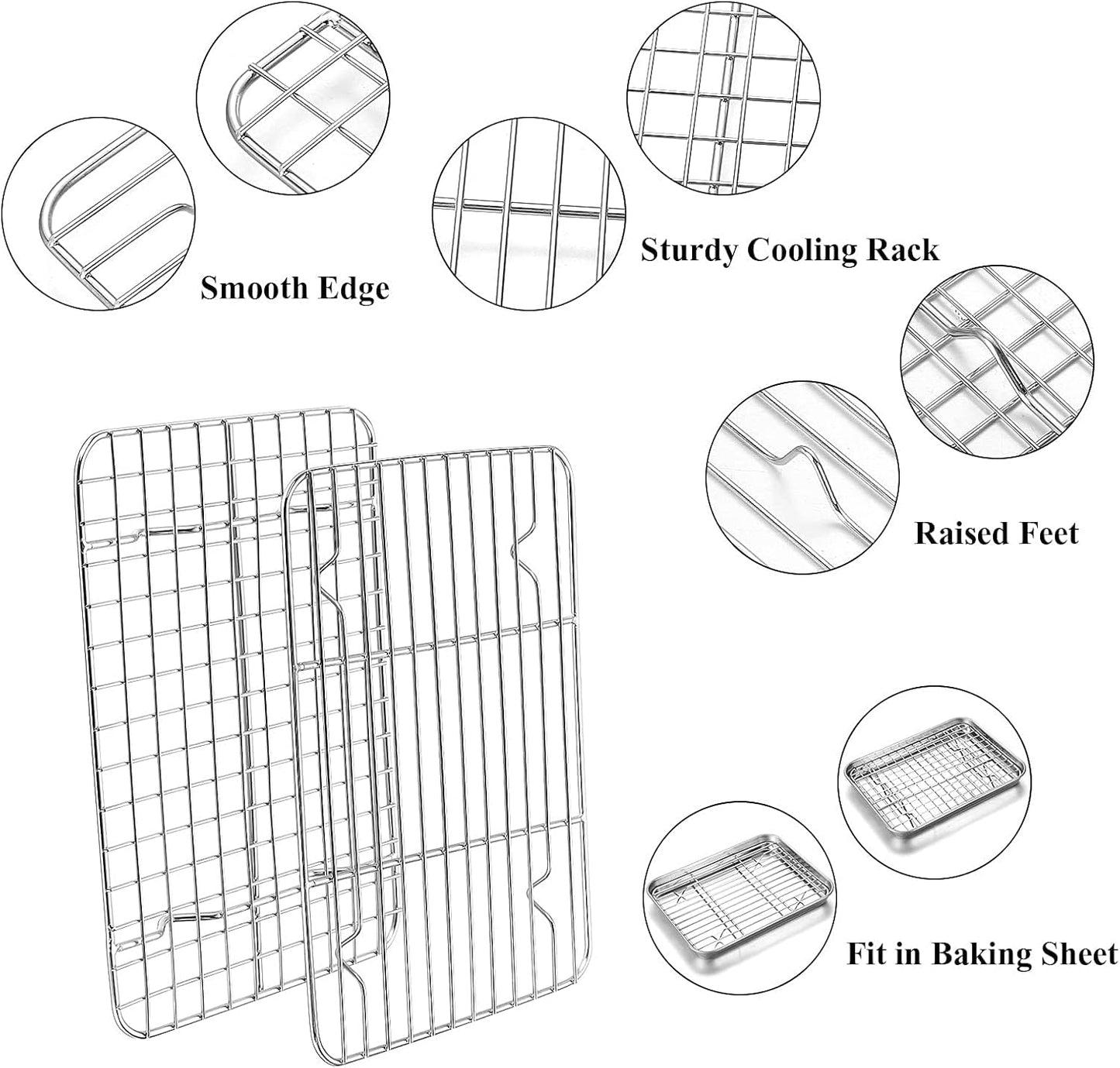 Yododo Baking Sheet Set - 4-Piece Stainless Steel Cookie Sheets with Cooling Racks | 10-Inch Heavy Duty & Easy Clean