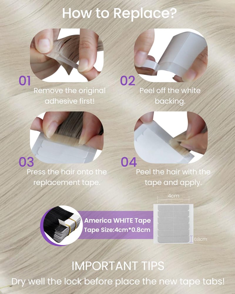 LaaVoo Tape in Hair Extensions Human Hair Tape in Extension Platinum Blonde 18 Inch Tape ins Hair Extension White Blonde Seamless Hair 20pcs/50gram