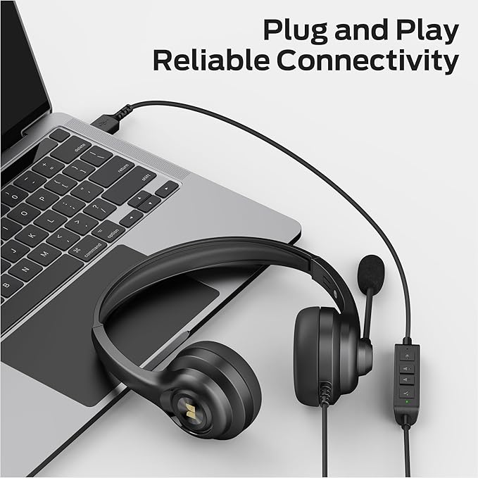 Monster Voicelink 100 Wired Headset, Wired Headphones with Noise Cancelling Microphone for PC Laptop, USB Connection Plug and Play, Computer Headset Use for Online Meeting, Work Call Center