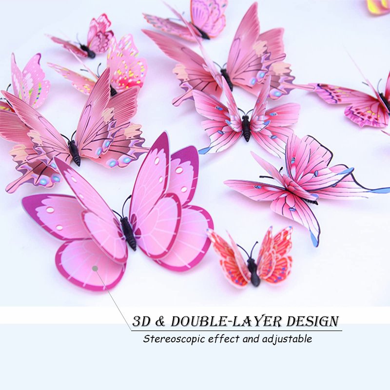 OPSEAM Butterfly Wall Decor 24/48 PCS, 3D Butterflies Stickers for Party Decorations with Magnets(Pink, 24)