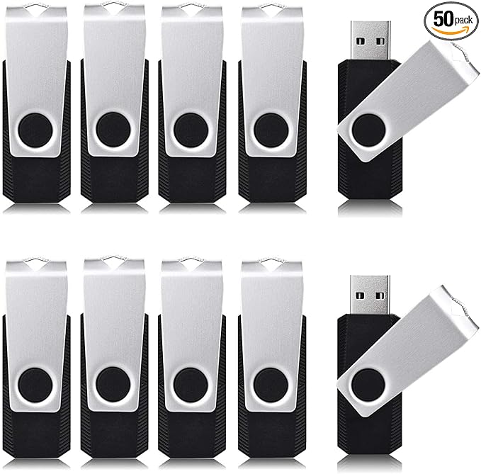 Aiibe 64GB Flash Drive 50 Pack USB Flash Drive 64GB USB Drive Bulk Thumb Drives USB 2.0 Memory Stick Zip Drive Multipack, Black