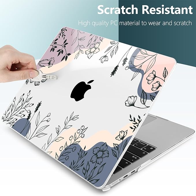 TWOLSKOO for MacBook Air 13 inch Case M4 A3240 M3 A3113 M2 A2681 2025 2024 2022 Plastic Hard Shell, Keyboard Cover, Type C Adapter, Screen Protector for MacBook Air 13.6 inch, Spring Line Art