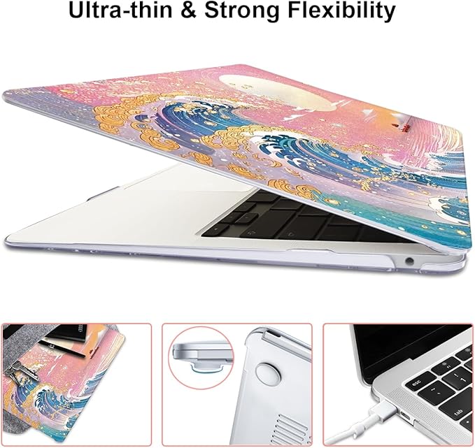 LCMOCICO for MacBook Pro 13-inch Case 2022 2021 2020-2016 Release M2 M1 Chip A2338 A2251 A2289 A2159 A1989 A1706, Pattern Plastic Hard Shell Keyboard Cover Screen Film Webcam Cover, Sunset Glow Waves
