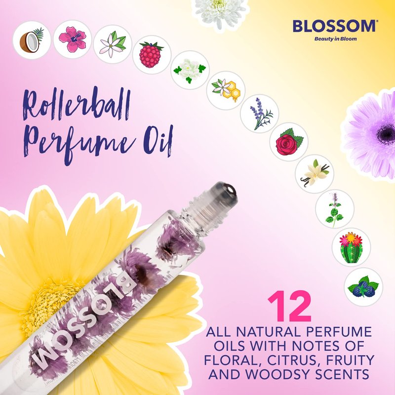 Blossom Roll-On Perfume Oil - Natural Essential Oils & Real Flowers | 2-Pack Lavenderwood & Afleurdesiac