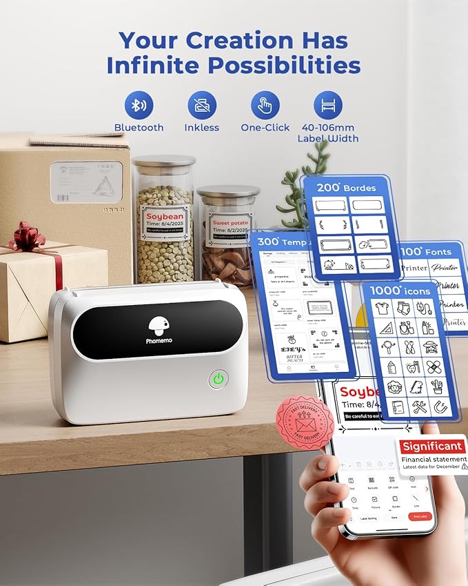 Phomemo Label Printer, Bluetooth M421 4 x 6 Shipping Label Printer, Thermal Portable Printers for Shipping, Warehouse, Barcode, Address,Compatible with Phone & PC