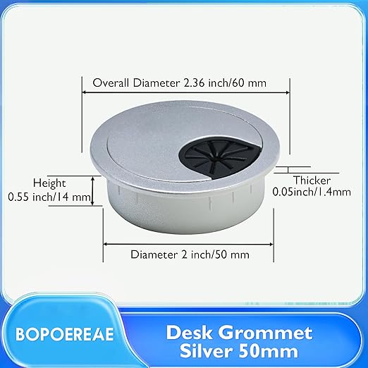 BOPOREAE Desk Grommet 2" (50 mm), Desk Cord Hole Cover, Cable Grommet ABS Plastic, Desk Hole Grommet for Office and Home Table Cable, Detachable Cable Cord Organizer (Silver Sand 8 Pcs)