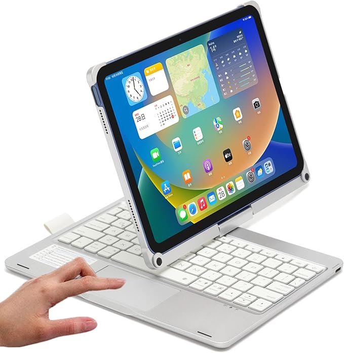 Rotatable Keyboard Case for iPad Air 11-inch M4/M3/M2 (2026/2025/2024), iPad Air 5th/4th Generation 10.9 Inch, Backlits Bluetooth Touchpad Keyboard Smart Cover with Pencil Holder, Silver