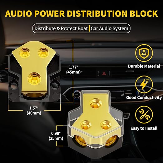 Bolipoeq 12V Power Distribution Block Car Audio 2 Way 0/2/4 Gauge in 4/6/8 Gauge Out, Premium Ground Distribution Block 12 Volt Amp Distribution Block Splitter for Automotive Car Marine Boat (4 Pack)