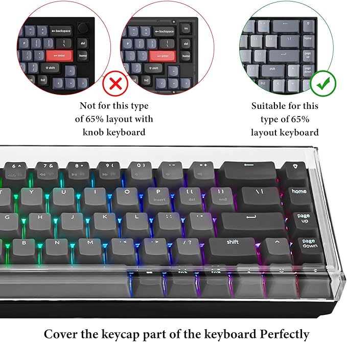 GEEKRIA 65% Keyboard Dust Cover, Clear Acrylic Keyboard Cover for 68 Key Computer Mechanical Keyboard, Compatible with Keychron K7 Keyboard, Keychron K6, K6 Pro, RK Royal KLUDGE RK68