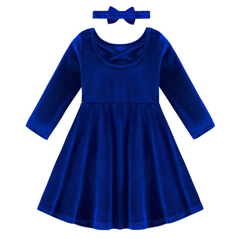 Weixinbuy Toddler Girl Fall Winter Clothes Outfit Baby Girl Velvet Twirl Dress Long Sleeve Pocket Swing Party Dress for Girl