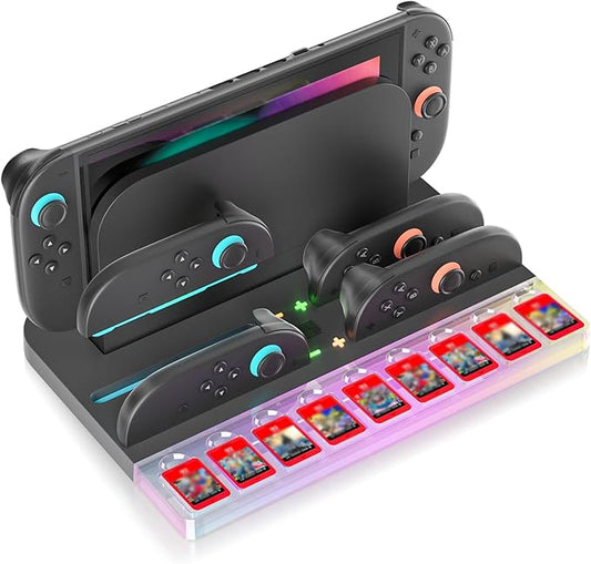 Charger Charging Dock for Nintendo Switch 2 (2025), Charging Dock Station for Joycon 2 with RGB Light Mode, 9 Game Slots, Game Accessories Storage Organizer