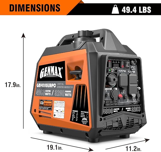 GENMAX Portable Generator,4000W ultra-quiet145cc Engine &Parallel and Series Ready, EPA & CARB Compliant, Eco-Mode Feature, Ultralightweight for Backup Home Use & Camping (GM4000iSAPC)