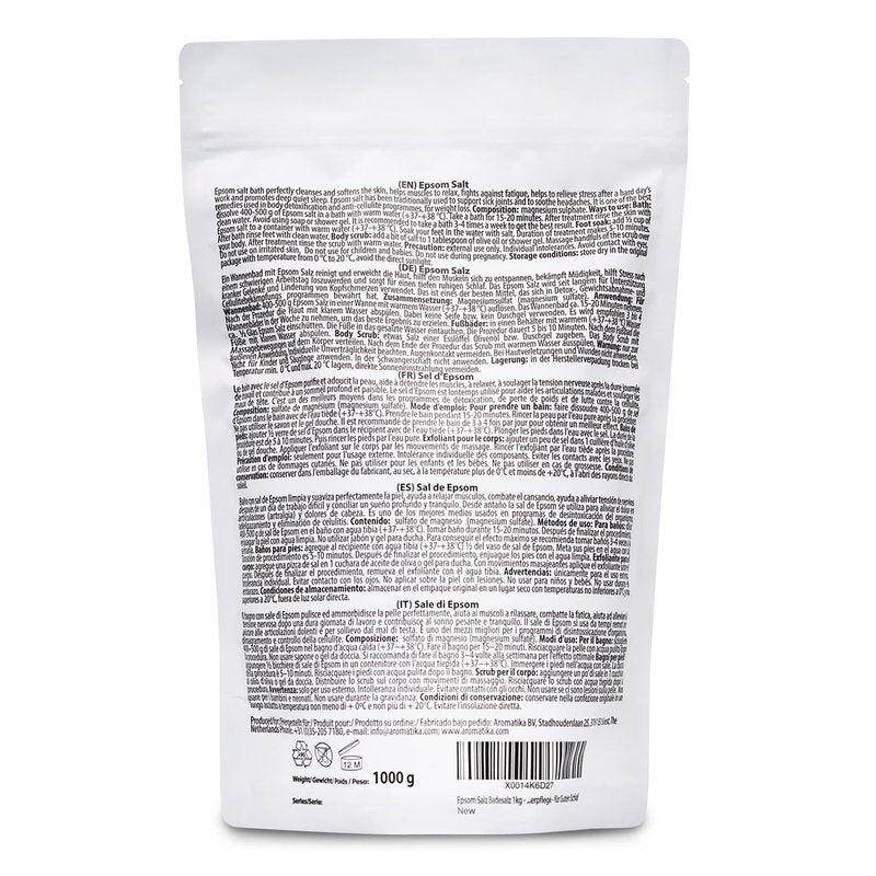 Epsom Salt Bath 1kg (35 oz) – 100% Pure Magnesium Sulphate – Relaxing & Detoxifying – Body Care & Better Sleep