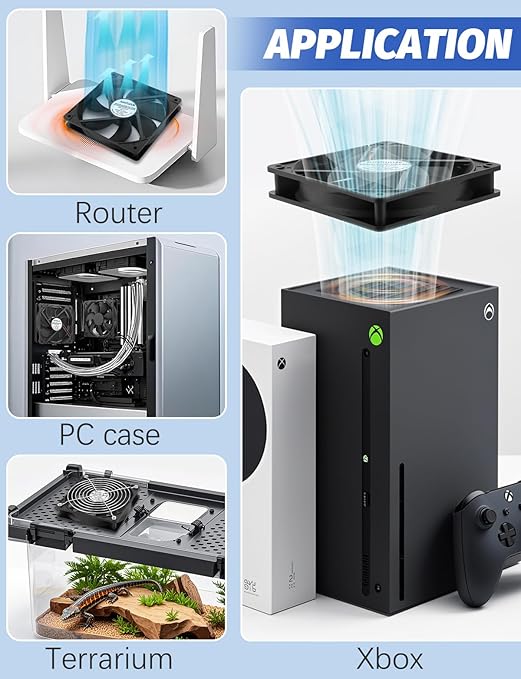 AmRunJe USB Cooling Fan 120mm 2 Packs, 5V Brushless Quiet Fan with Speed Controller for PC Computer PlayStation Xbox Router Receiver DVR AV Cabinet Projector