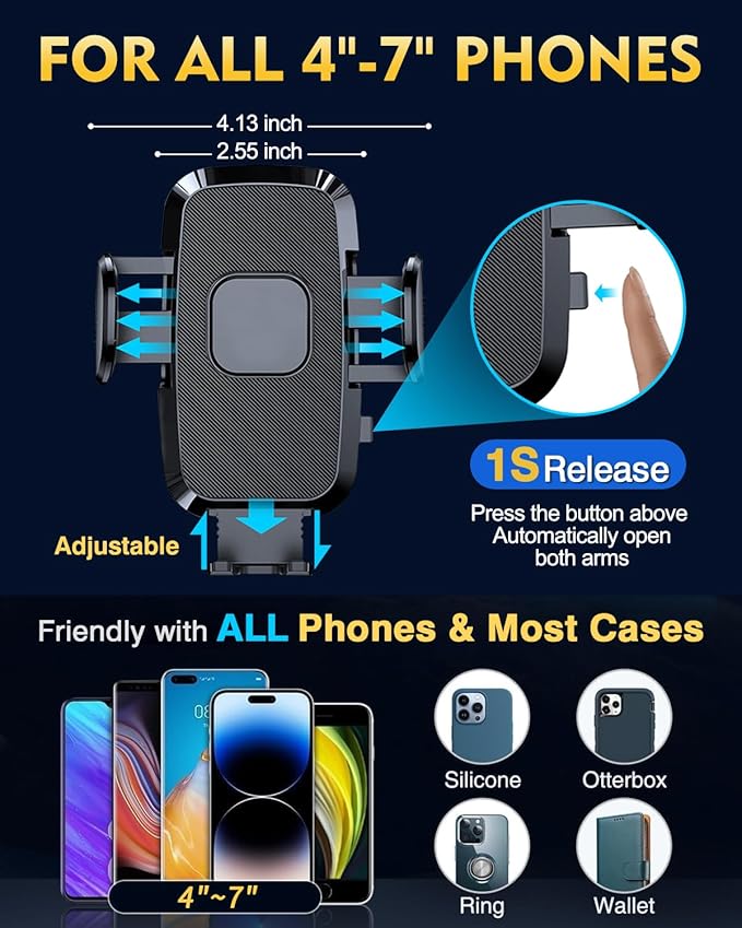 [Military-grade Construction] Phone Holders for Your Car【Upgraded Suction & Clip】Cell Smartphone Mount Universal Windshield Dashboard Vent Stand Truck Cradle for iPhone 17 Pro Max 16 15 Samsung
