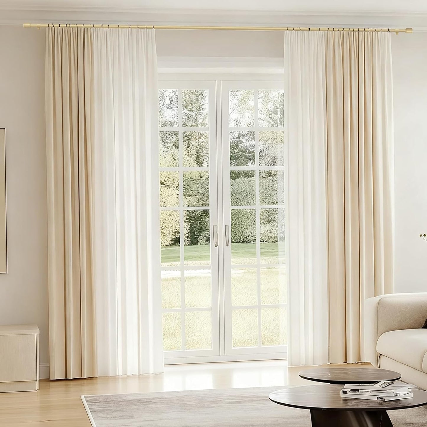 Skiennix Adjustable Gold Curtain Rods - 5/8” Diameter, 30-60 Inch for 30-54 Inch Windows