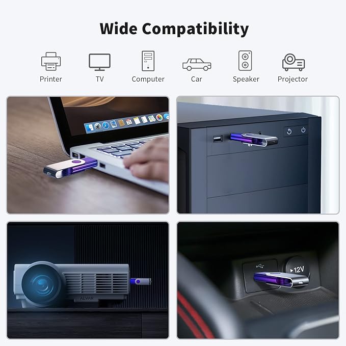 ABLAZE 1GB Flash Drive 2 Pack, USB 2.0 Thumb Drives with Lanyards Swivel USB Memory Stick 4GB（Green and Purple