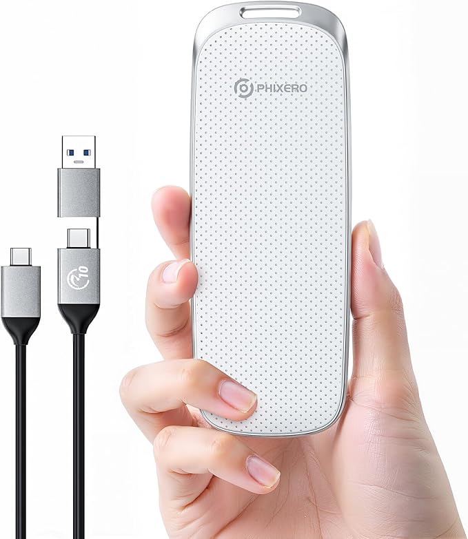 PHIXERO P10PRO External NVMe SSD 1TB, Up to 1050MB/s, USB 3.2 Gen2, Includes 2-in-1 USB C Cable, Portable Hard Drive for iPhone 15/16 PRO/Android/Mac, White