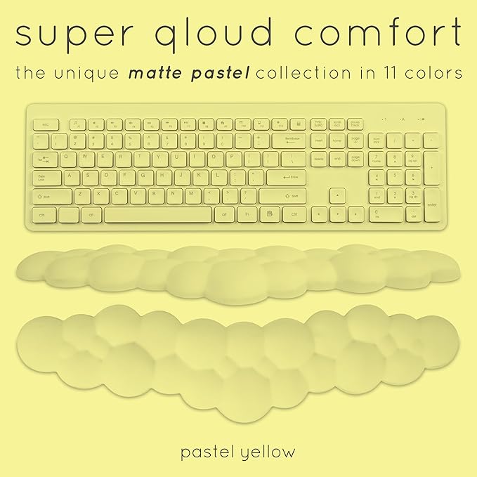 Cloud Keyboard Wrist Rest – Create-ables Qloud Cloud Wrist Rest for Computer Keyboard and Mouse, Ergonomic Memory Foam Wrist Pad with Non-Slip Base, Includes Cloud Mouse Pad – Yellow