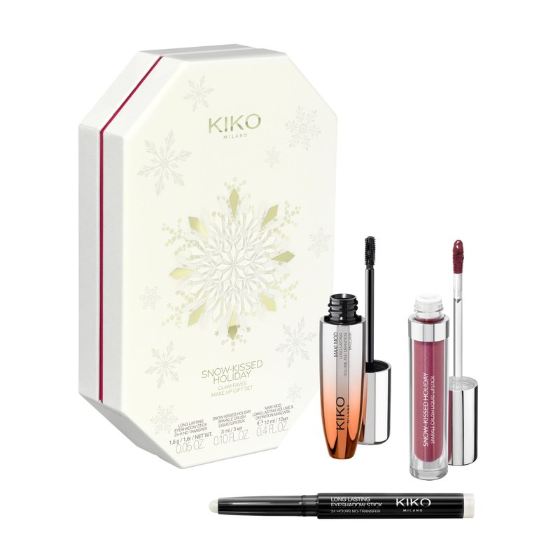 KIKO Milano Snow-Kissed Holiday Glam-Faves Make Up Gift Set, Makeup Gift Set: Volumising Mascara, Matt-To-Shimmering Lipstick And Eyeshadow Stick