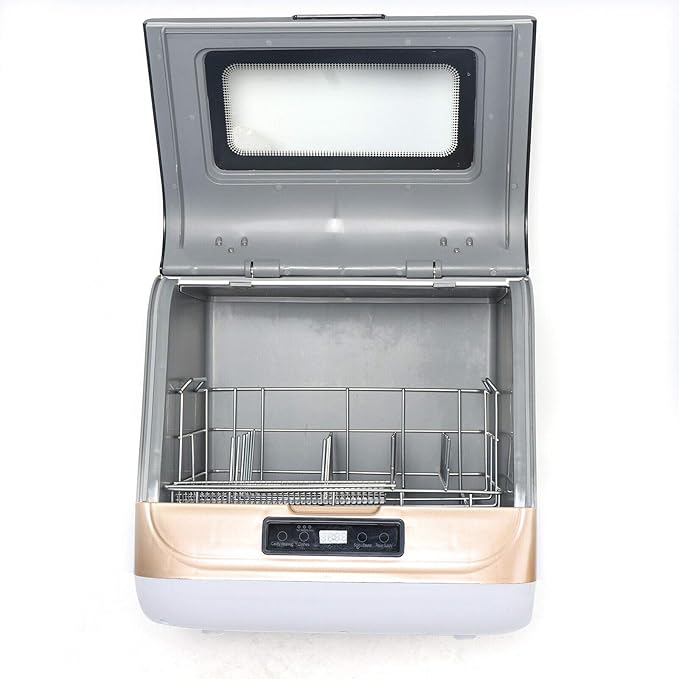 Countertop Dishwasher Kitchen Mini Portable Dish Bowl Washer Tabletop Automatic Dishwasher Deep Cleaning for Home, Apartment, RV (White & Black)