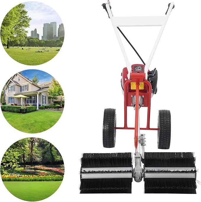 Gas Powered Handheld Sweeper, 37.7CC 4-Stroke 2.3HP Artificial Grass Brush Power Broom Handheld Snow Sweeper for Cleaning Lawn Leaves Gravel Snow Confetti
