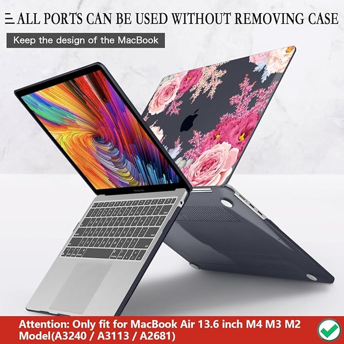 CISSOOK Compatible with MacBook Air 13.6 Inch 2026 2025 2024 2023 2022 Release A3449 A3240 A3113 A2681, Hard Shell Case with Keyboard Cover for MacBook Air 13.6" M2 M3 M4 M5 Chip, Gorgeous Flowers