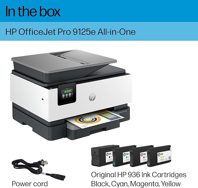HP OfficeJet Pro 9125e Wireless All-in-One Color Inkjet Printer, Print, scan, copy, fax, ADF, Duplex printing best-for-office, 3 month Instant Ink trial included, AI-enabled (403X0A)