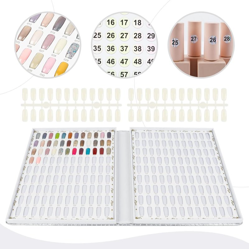 Nail Display Chart - 216 Colors Gel Polish Organizer with 240 False Nail Tips | Silver, 2 Pack