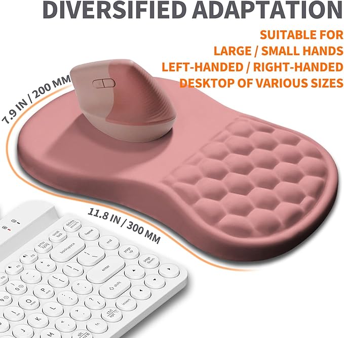 Armanza Ergonomic Joint Wrist Support Mouse Pad with Memory Foam Cushion Massage Bump, Carpal Tunnel Pain Relief Mousepad Slope Design for Wrist Rest, 11.8x7.9 in, Pink