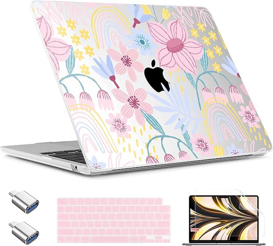 TWOLSKOO for MacBook Air 13 inch Case M5 2026 M4 2025 M3 M2 2024-2022 A3449 A3240 A3113 A2681, Plastic Hard Shell & Keyboard Cover & Type C for MacBook Air 13.6 inch Case, Floral Spring