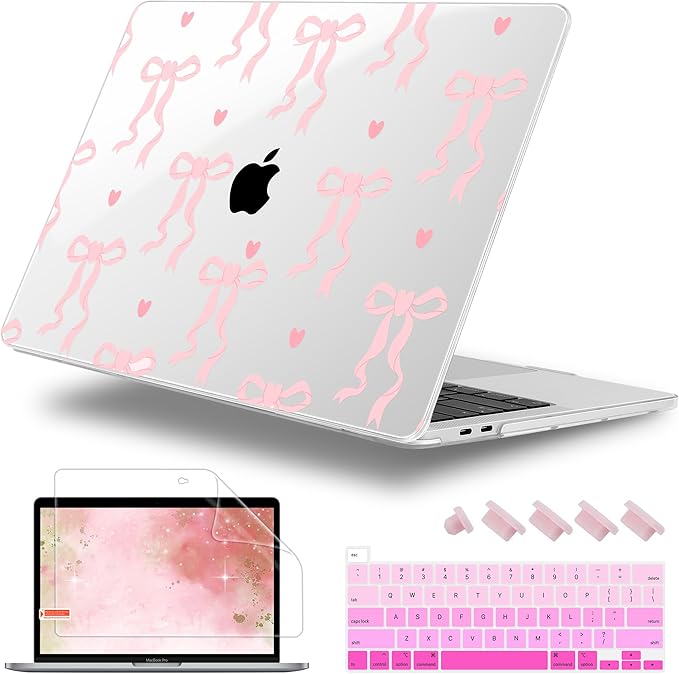 Lepeoac Case for MacBook Pro 13 inch Case M2 2022-2016 A2338 M1 A2251 A2289 A2159 A1989 A1708 A1706, Plastic Hard Shell + Keyboard Cover + Dust Plug, Bow